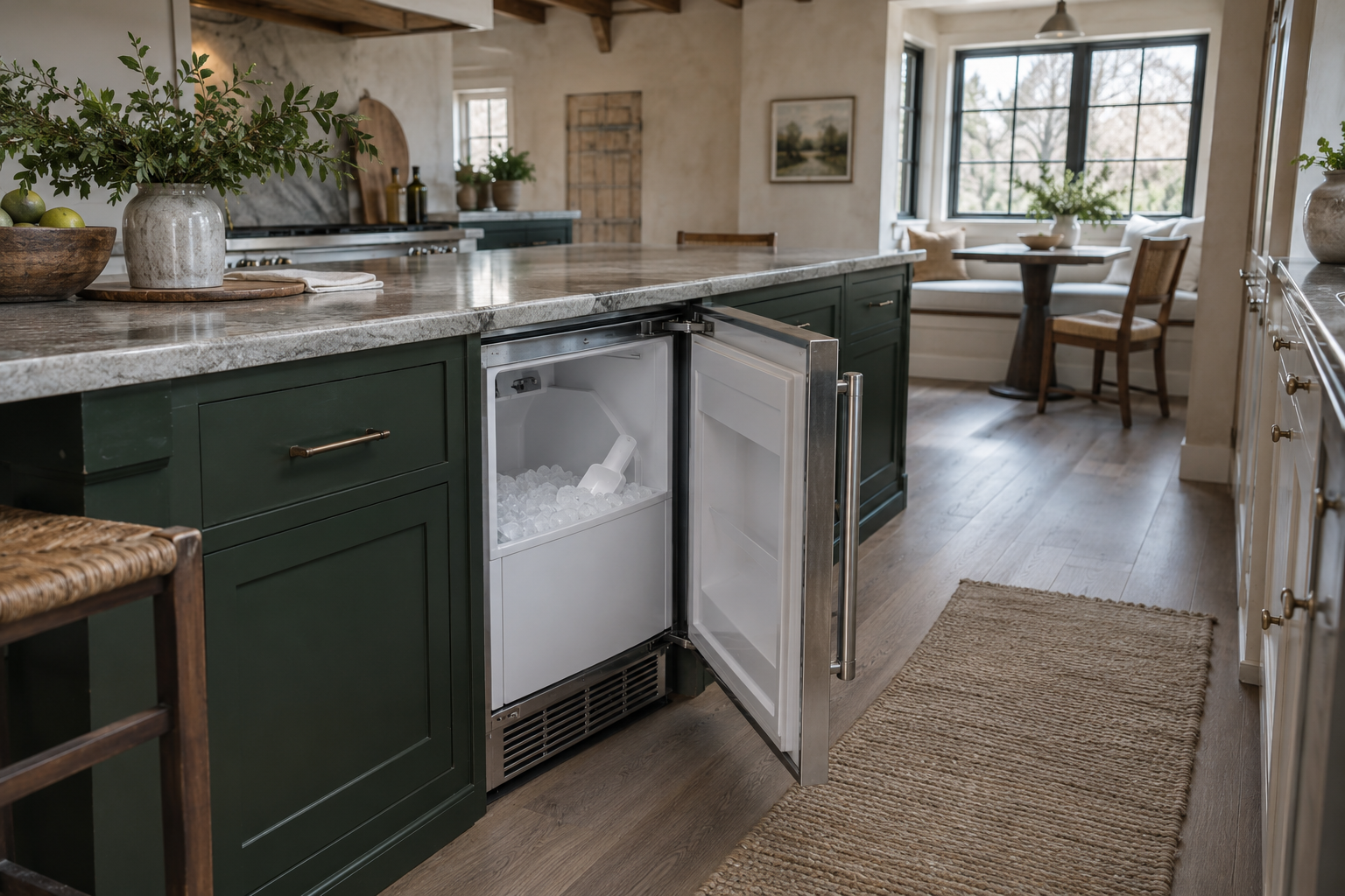 Illustrative Monogram ice maker in a residential kitchen — AI image for Sub-Zero Repair Lewisboro